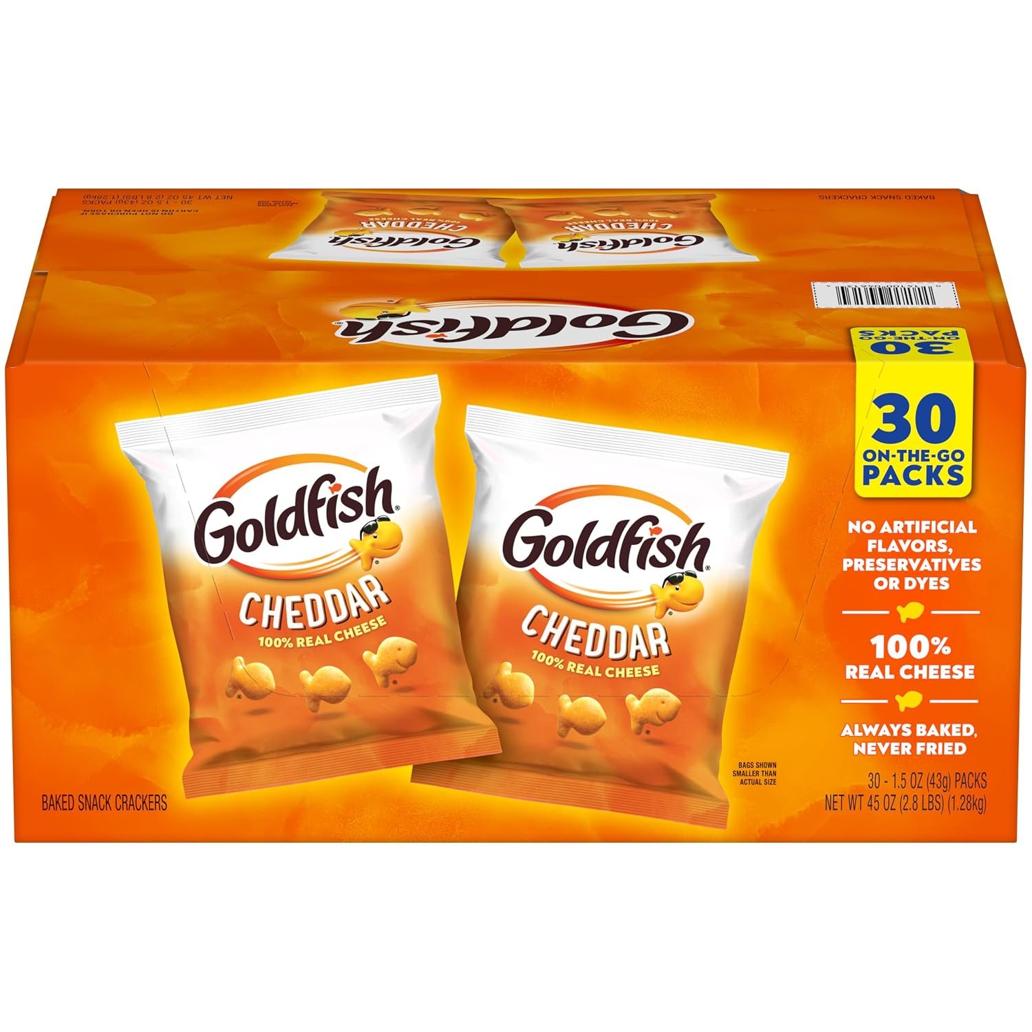 81KYj0A-nL._SL1500_ Goldfish Cheddar Crackers, 1.5 oz. Snack Packs, 30 Count - Image 1