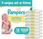 Pampers Sensitive Baby Wipes, Unscented, Fragrance Free, Clinically Proven, Water Based, Hypoallergenic, Multi-Use, Hand Wipes, 1008 Wipes Total (18X Flip-Top Packs)