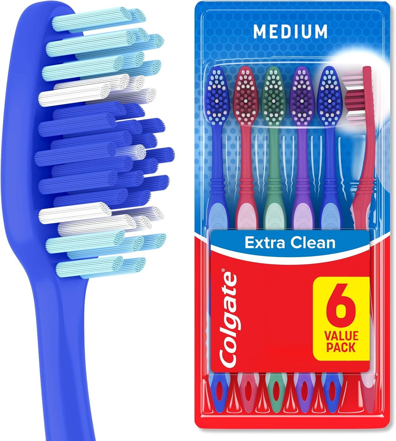 81MPMMdeaML._AC_SL1500_ Colgate Extra Clean Medium Toothbrushes, 6 Pack - Image 1