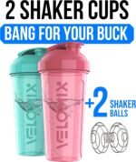 VELOMIX 2 Pack 28oz Protein Shaker Bottle for Protein Mixes, Pink/Turquoise - Image 2