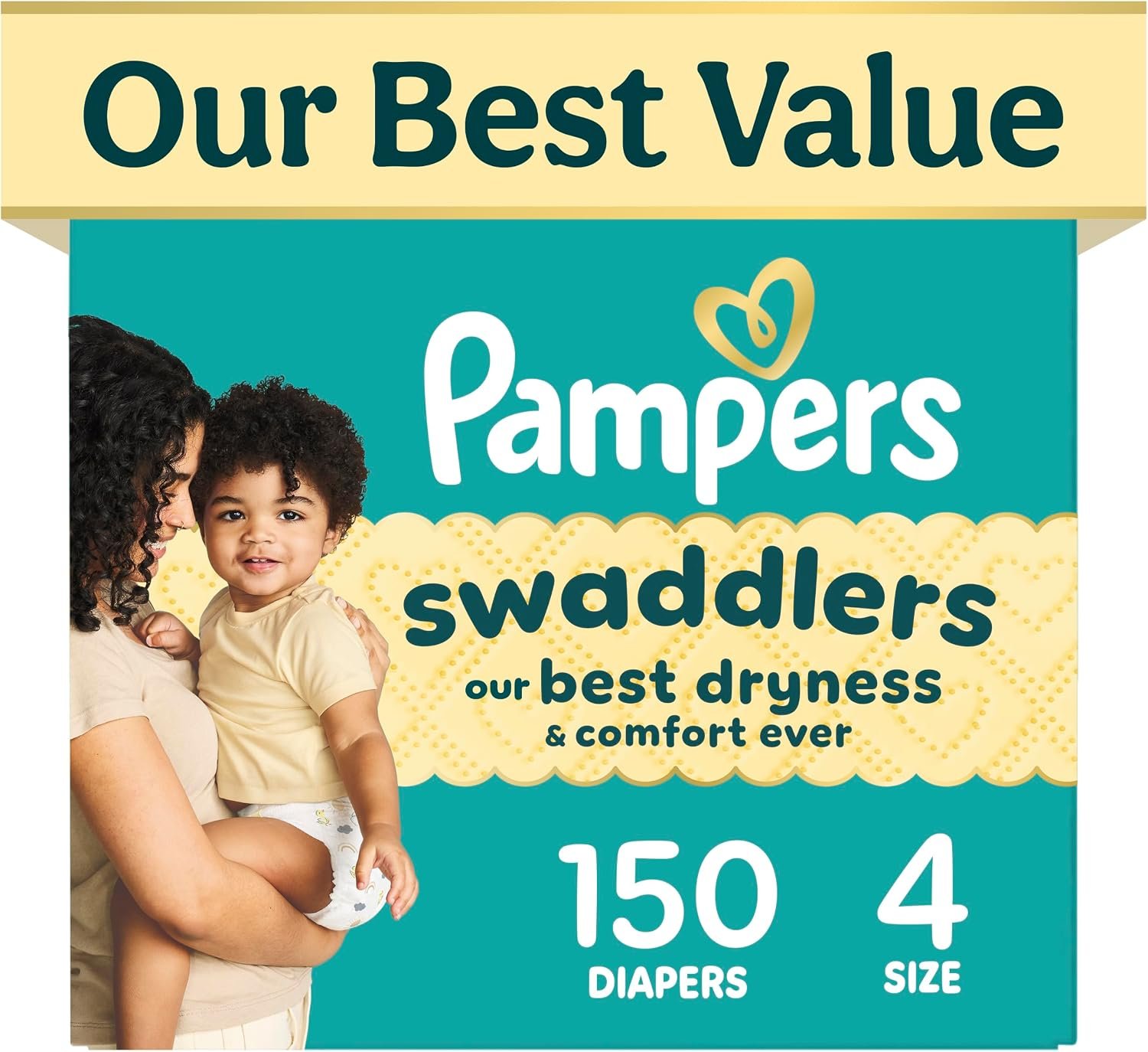 81MvThPxQ-L._AC_SL1500_ Swaddlers Diapers, Size 4 (15-34 lbs), 150 Count, Fragrance Free, Hypoallergenic, Absorbent, Pediatrician Recommended, Skin Safe - Image 1