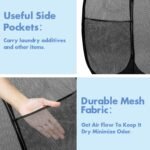 Pop Up Laundry Hamper, 70L Collapsible Mesh Basket with Side Pocket, Black - Image 4