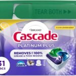 Cascade Platinum Plus Lemon Dishwasher Pods Dishwasher Detergent Tabs Tablets Dish Detergent Pod Dish Soap, 31Count