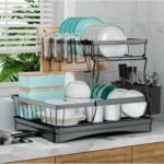 7 code 2-Tier Large Dish Drying Rack for Kitchen Counter, Black