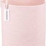 XUANGUO Cotton Rope Laundry Basket Hamper for Girls Kids Baby Nursery Pink