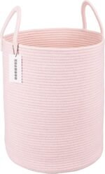 XUANGUO Cotton Rope Laundry Basket Hamper for Girls Kids Baby Nursery Pink