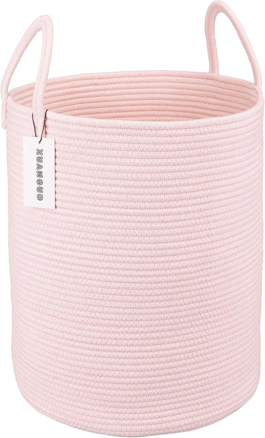 81PBpYm0GzL._AC_SL1500_ XUANGUO Cotton Rope Laundry Basket Hamper for Girls Kids Baby Nursery Pink - Image 1