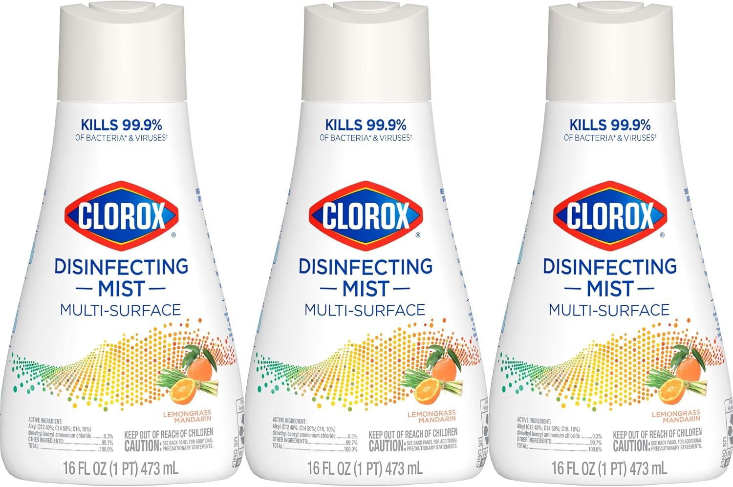81SFQN1BVrL._AC_SL1500_ Clorox Disinfecting Mist, Lemongrass Mandarin, Household Essentials, 3 Refills, 16 Fl Oz Each - Image 1