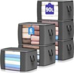 90L Large Storage Bags, 6 Pack Clothes Storage Bins Closet Organizers