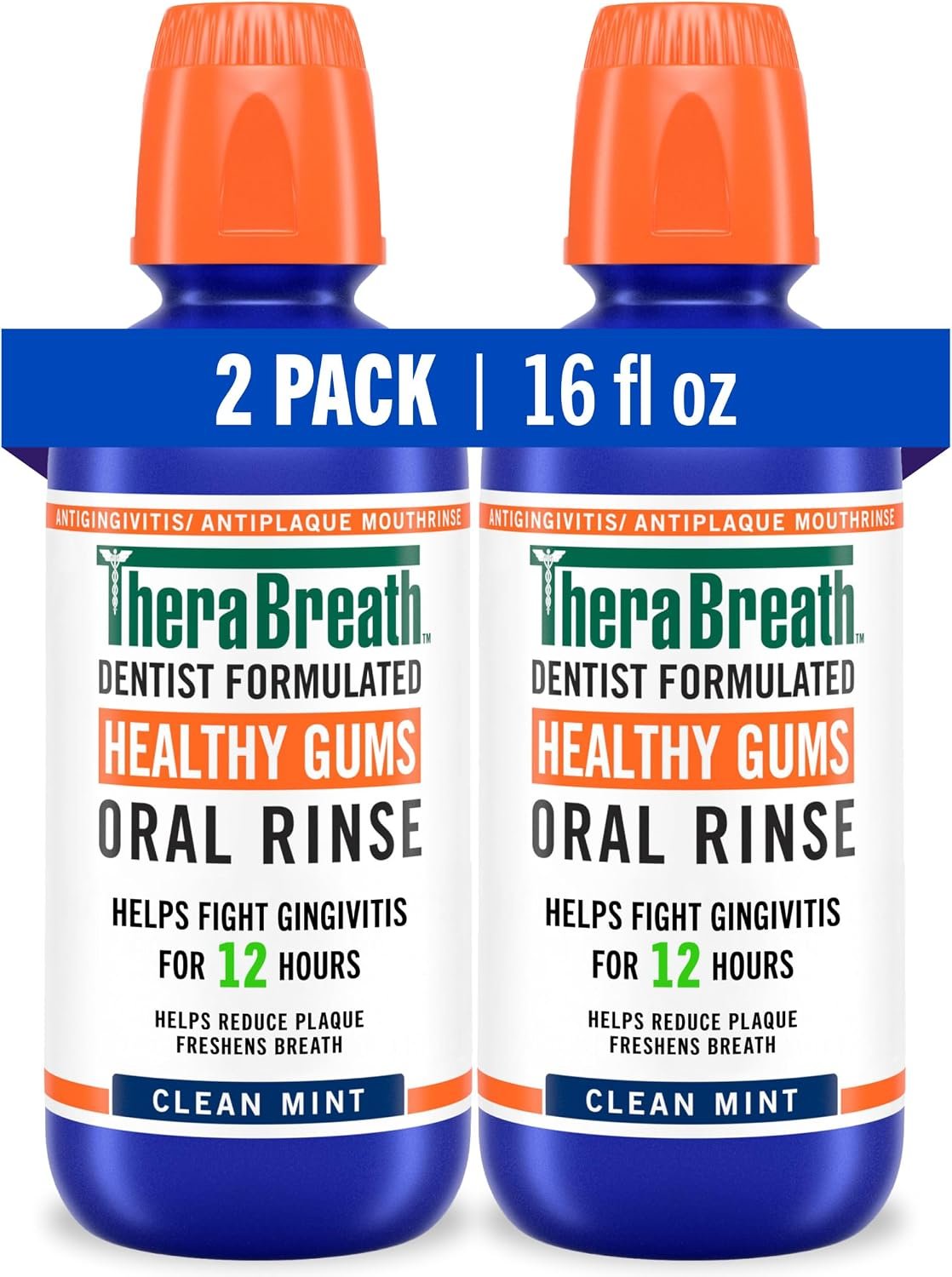 81TlhnOe5ML._AC_SL1500_ TheraBreath Healthy Gums Oral Rinse, Clean Mint, 16 fl oz, 2-Pack - Image 1