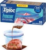 Ziploc Gallon Freezer Bags, Food Storage, Stand-Up Bottom, 66 Count