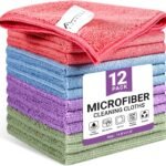SIFANGKE Microfiber Cleaning Cloth, 12 Pack Assorted Color Cleaning Rags for Housekeeping, Colorful Reusable Microfiber Towels for Car, Kitchen, Bathroom and Household Cleaning Supplies, 11.8"X11.8"