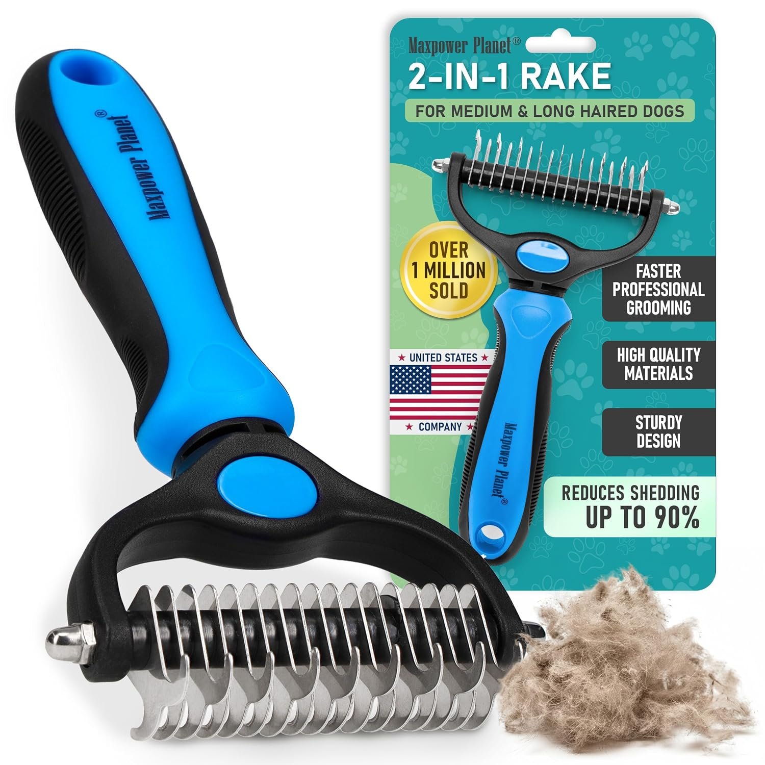 81W9cwmEfpL._SL1500_ Maxpower Planet Dog Grooming Rake, Deshedding Undercoat Brush, Dogs & Cats - Image 1
