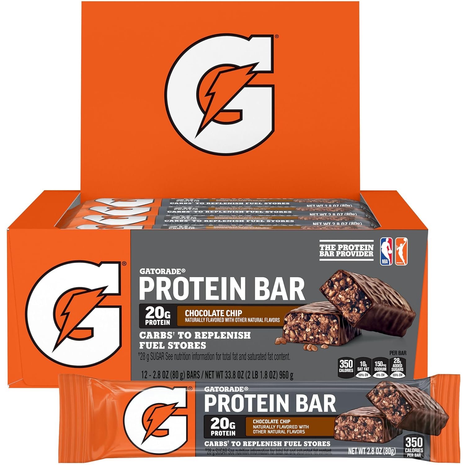 81YVt8ilemL._SL1500_ Gatorade Whey Protein Recover Bars, Chocolate Chip, 2.8 ounce bars (12 Count) - Image 1
