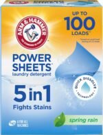 ARM & HAMMER 5-in-1 Power Sheets Laundry Detergent, Spring Rain, 50 Count