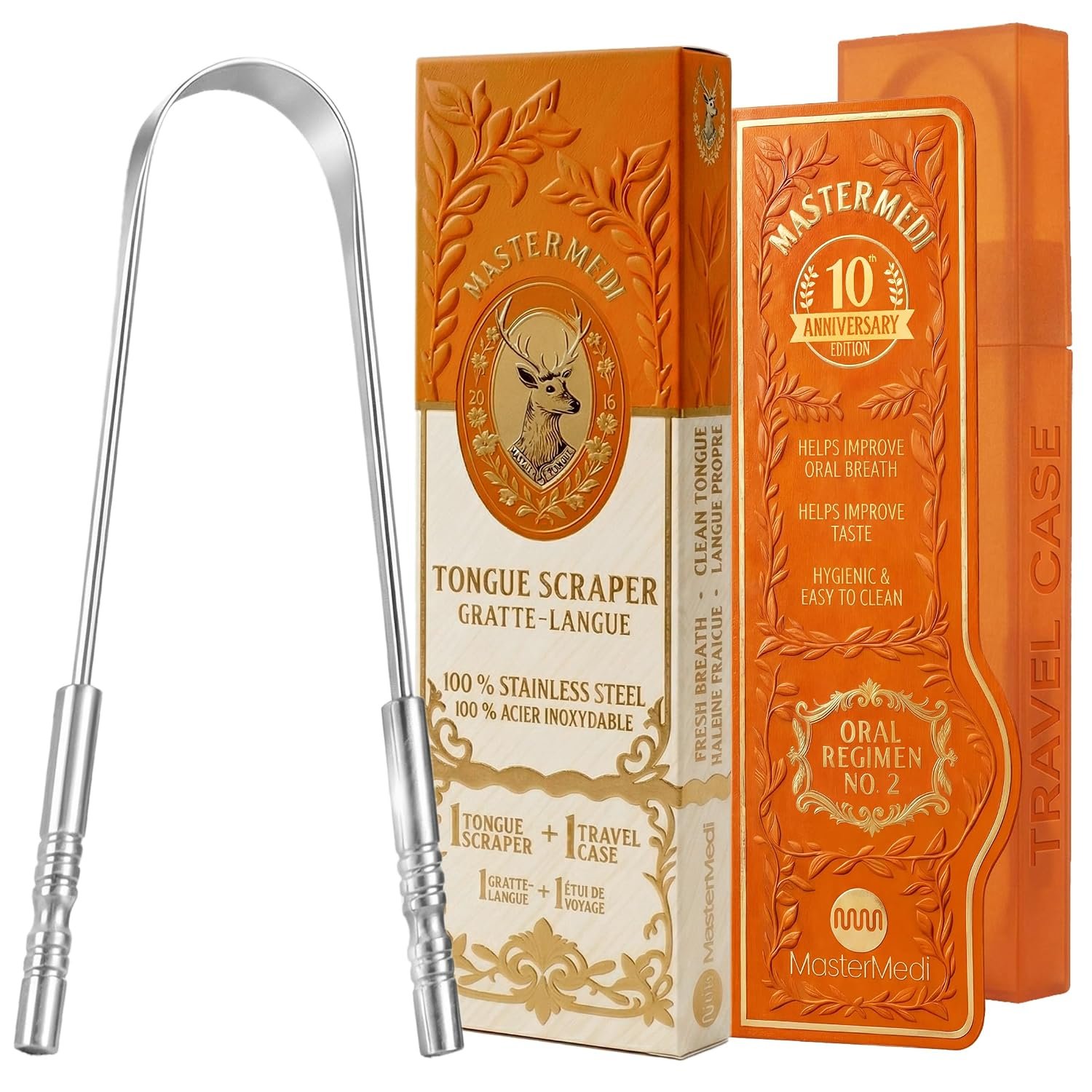 81ZwJbDsPUL._SL1500_ MasterMedi Tongue Scraper with Case Easy to Use Tongue Scraper for Adults, Tongue Cleaner for Oral Care & Hygiene (Single Pack (with Travel Case)) - Image 1