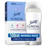 Secret Clinical Strength 100HR Antiperspirant Deodorant for Women, 3X Sweat & Odor Protection vs. Ordinary Antiperspirant, Hyaluronic Acid, Completely Clean, Invisible Solid 2.6 oz