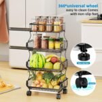 Simple Trending Stackable Cart, Fruit Vegetable Basket with Wheels, 4 Tier - Image 3