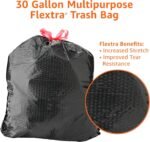 Amazon Basics 30 Gallon Flextra Strength Multipurpose Drawstring Trash Bags, 20% Post Consumer Recycled Material, Tear Resistant, Black, 50 Count - Image 4