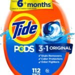 Tide PODS laundry detergent pacs, 3-in-1 Stain Remover, Odor Fighter, Color Protector, 112 Count, HE compatible, Original Scent