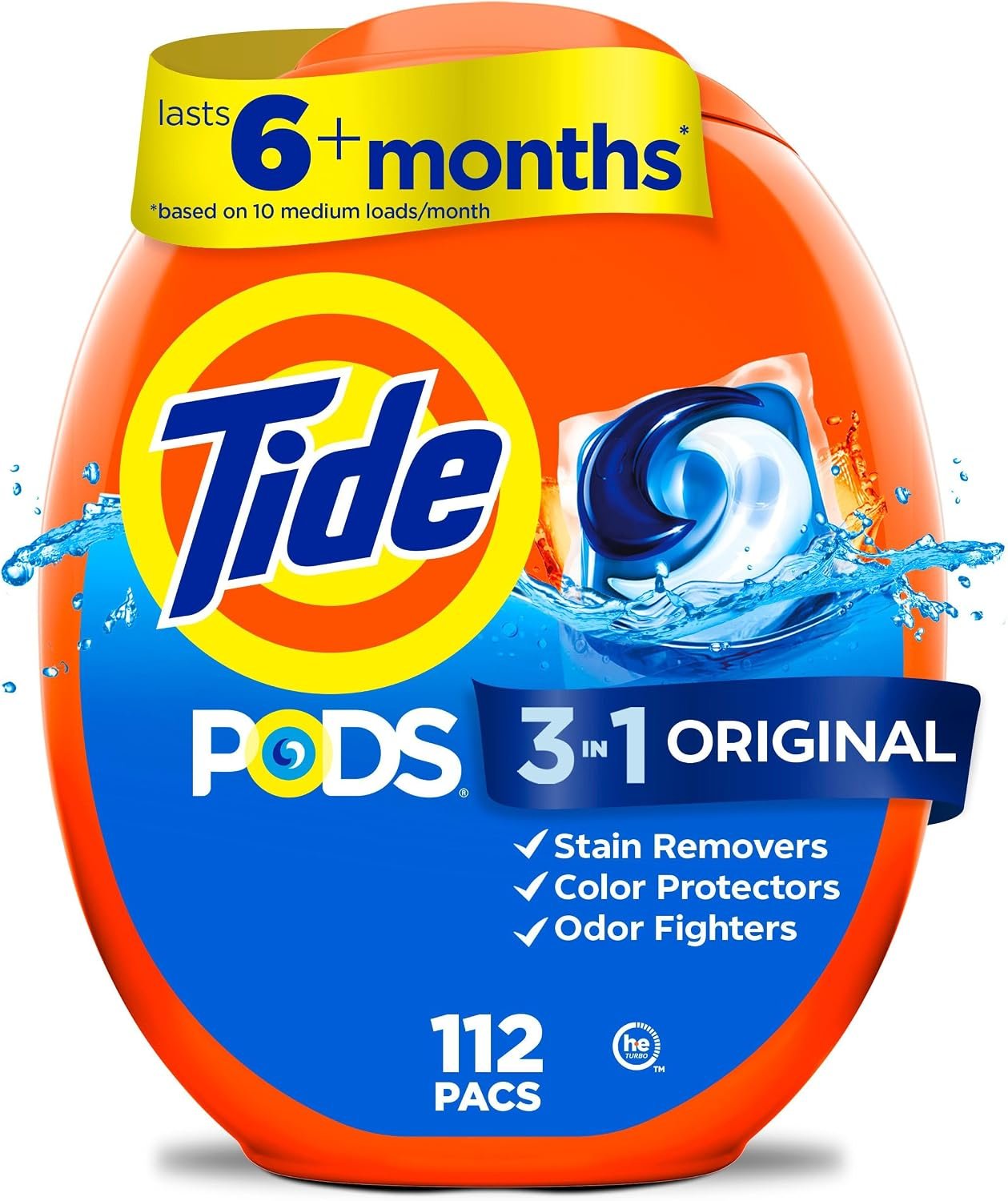 81bHXbJjWZL._AC_SL1500_ Tide PODS laundry detergent pacs, 3-in-1 Stain Remover, Odor Fighter, Color Protector, 112 Count, HE compatible, Original Scent - Image 1