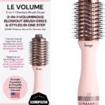 L'ANGE HAIR Le Volume 2-in-1 Titanium Blow Dryer Brush | Frizz Control Blowout Hair Dryer Brush for Drying and Styling | Volumizing Hot Air Styler for All Hairstyles | Oval Barrel | Blush - 60mm