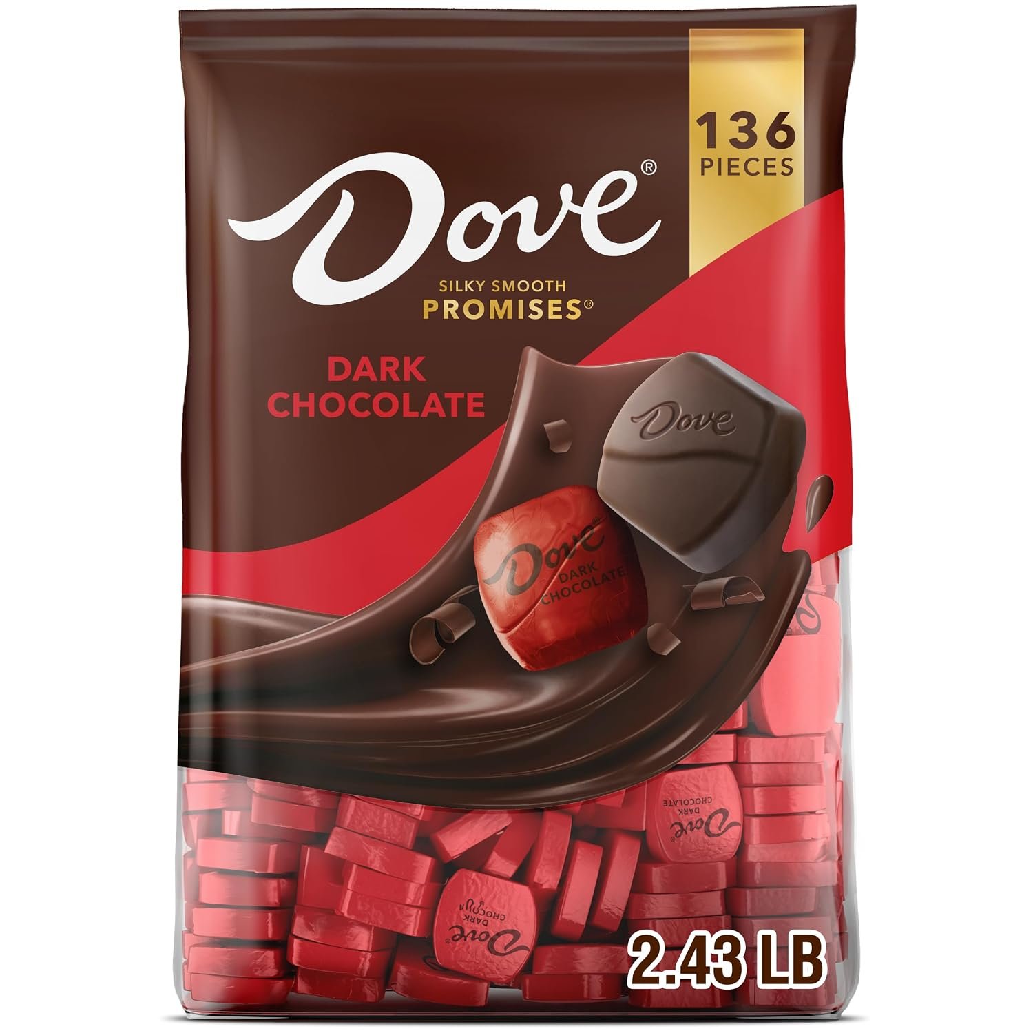 81dD-yk2vdL._SL1500_ DOVE PROMISES Dark Chocolate Candy, Bulk, 136 Count, 38.9 oz Bag - Image 1