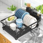 Kmiectse Dish Drying Rack for Small Kitchen Counter with Utensil Holder