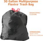 Amazon Basics 30 Gallon Flextra Strength Multipurpose Drawstring Trash Bags, 20% Post Consumer Recycled Material, Tear Resistant, Black, 50 Count - Image 3