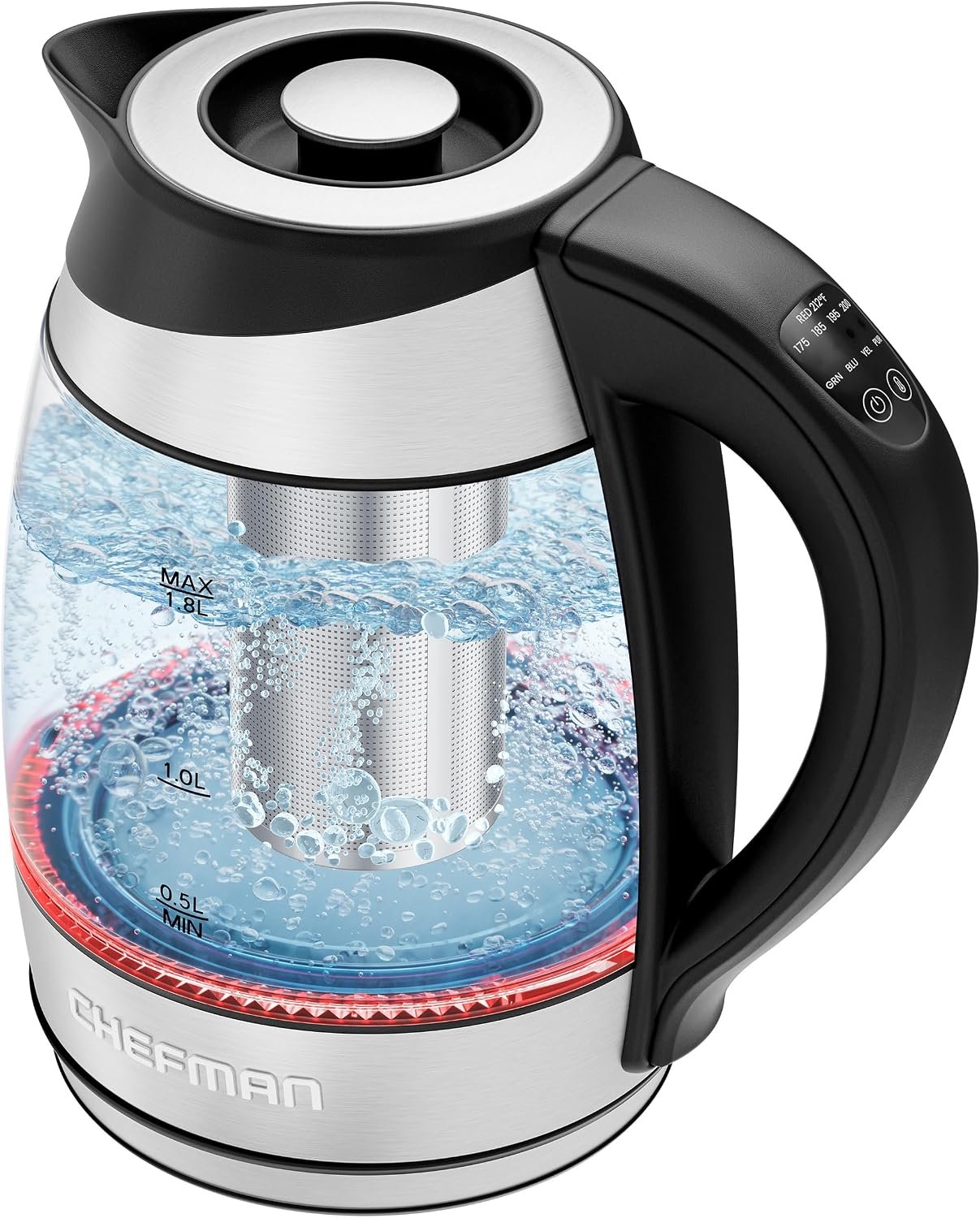 81kasfUEgcL._AC_SL1500_ Chefman Electric Kettle with Temperature Control, 5 Presets LED Indicator Lights, Removable Tea Infuser, Glass Tea Kettle & Hot Water Boiler, 360° Swivel Base, BPA Free, Stainless Steel, 1.8 Liters - Image 1