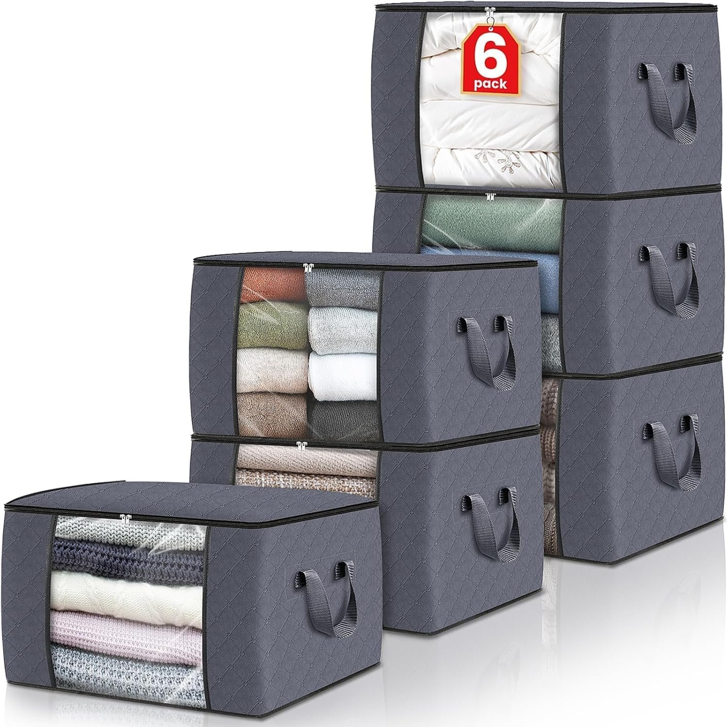 81kwyGzPPL._AC_SL1500_ Fab totes 6 Pack Storage Bags for Clothes Blanket Storage Bins with Lids - Image 1