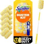 Swiffer Duster Kit with 3 ft Extendable Handle, Dusters for Cleaning, Set Includes 1 Extension Pole and 12 Heavy Duty Dusting Refills Dust Cleaner, Long Extended Wand for Ceiling Fans and Walls