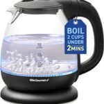 Elite Gourmet EKT1001 1.0L Glass Kettle, 1100W, Cordless Base, Black