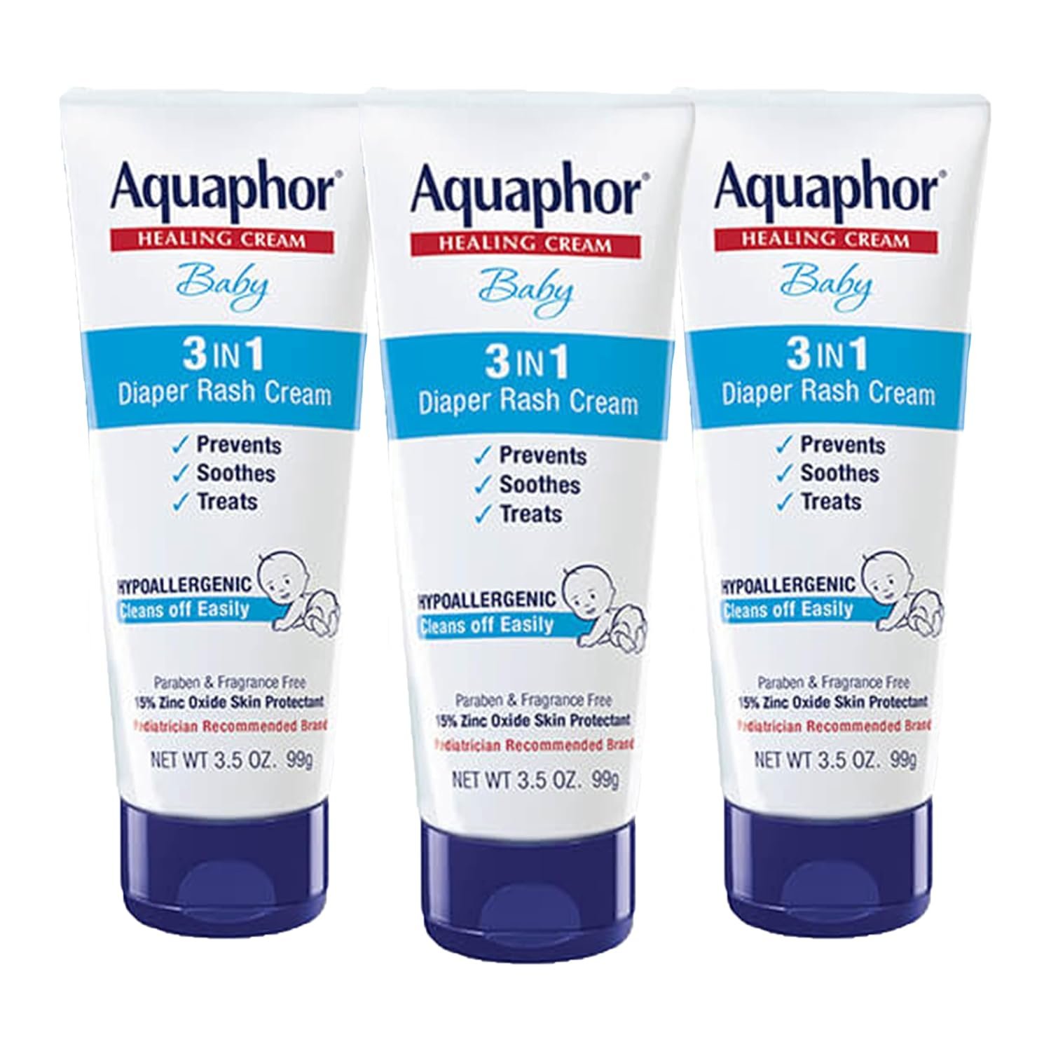 81s2T6dNzL._SL1500_ Aquaphor Baby Diaper Rash Cream with Zinc Oxide, Multipack, 3 x 3.5 OZ - Image 1