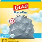 Glad Tall Kitchen Drawstring Trash Bags - Odorshield 13 Gallon White Trash Bag, Febreze Fresh Clean, 110 Count