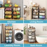 4 Tier Vegetable Fruit Basket for Kitchen, Stackable Metal Fruit and Vegetable Storage Baskets with Rolling Wheels Cart, Fruteros Para Cocina Potato and Onion Bin Pantry Kitchen Island Cart Counter - Image 5