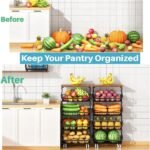 4 Tier Vegetable Fruit Basket for Kitchen, Stackable Metal Fruit and Vegetable Storage Baskets with Rolling Wheels Cart, Fruteros Para Cocina Potato and Onion Bin Pantry Kitchen Island Cart Counter - Image 4
