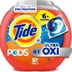Tide 4-n-1 Ultra Oxi PODS Laundry Detergent Pacs, 57 Count, HE Compatible, Built in Pre-treater for Stains