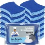MR.SIGA Non-Scratch Cellulose Scrub Sponge, Dual-Sided Dish Sponge, 12 Pack