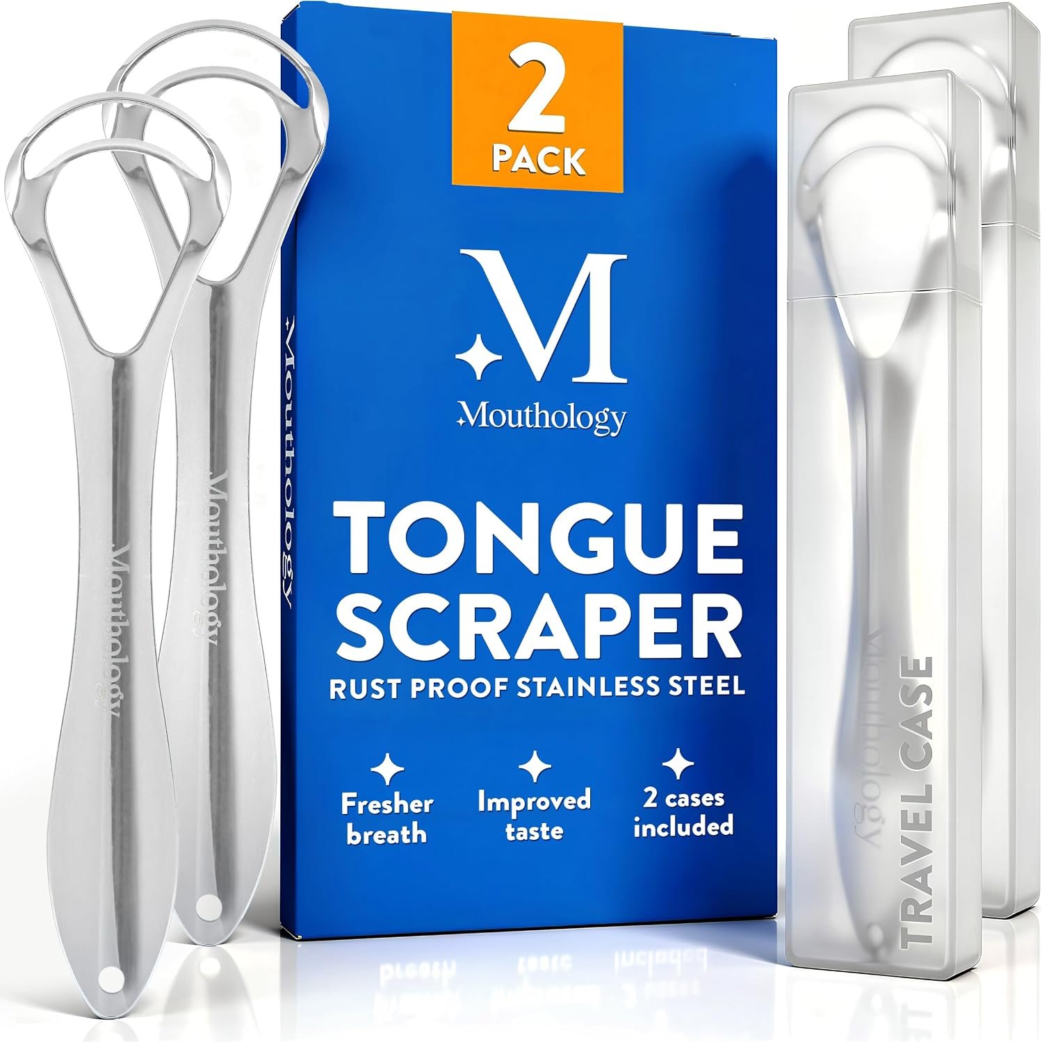 81wsg3eU0L._AC_SL1500_ Mouthology Tongue Scraper for Adults (2 Pack), Reduce Bad Breath, Metal Tongue Scraper, Tongue Cleaner, Tongue Scraper, Stainless Steel Tongue Scraper, Tongue Cleaner for Adults, Tongue Scrubber - Image 1