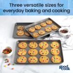 GoodCook Everyday Nonstick Baking Sheet Set, 3 Pack Includes Small (13×9) Medium (15×1) and Large (17×11) Pans Carbon Steel Construction Cookie Sheets Bakeware Set, Gray - Image 3