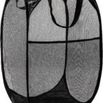 Pop Up Laundry Hamper, 70L Collapsible Mesh Basket with Side Pocket, Black