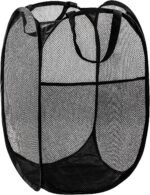 Pop Up Laundry Hamper, 70L Collapsible Mesh Basket with Side Pocket, Black
