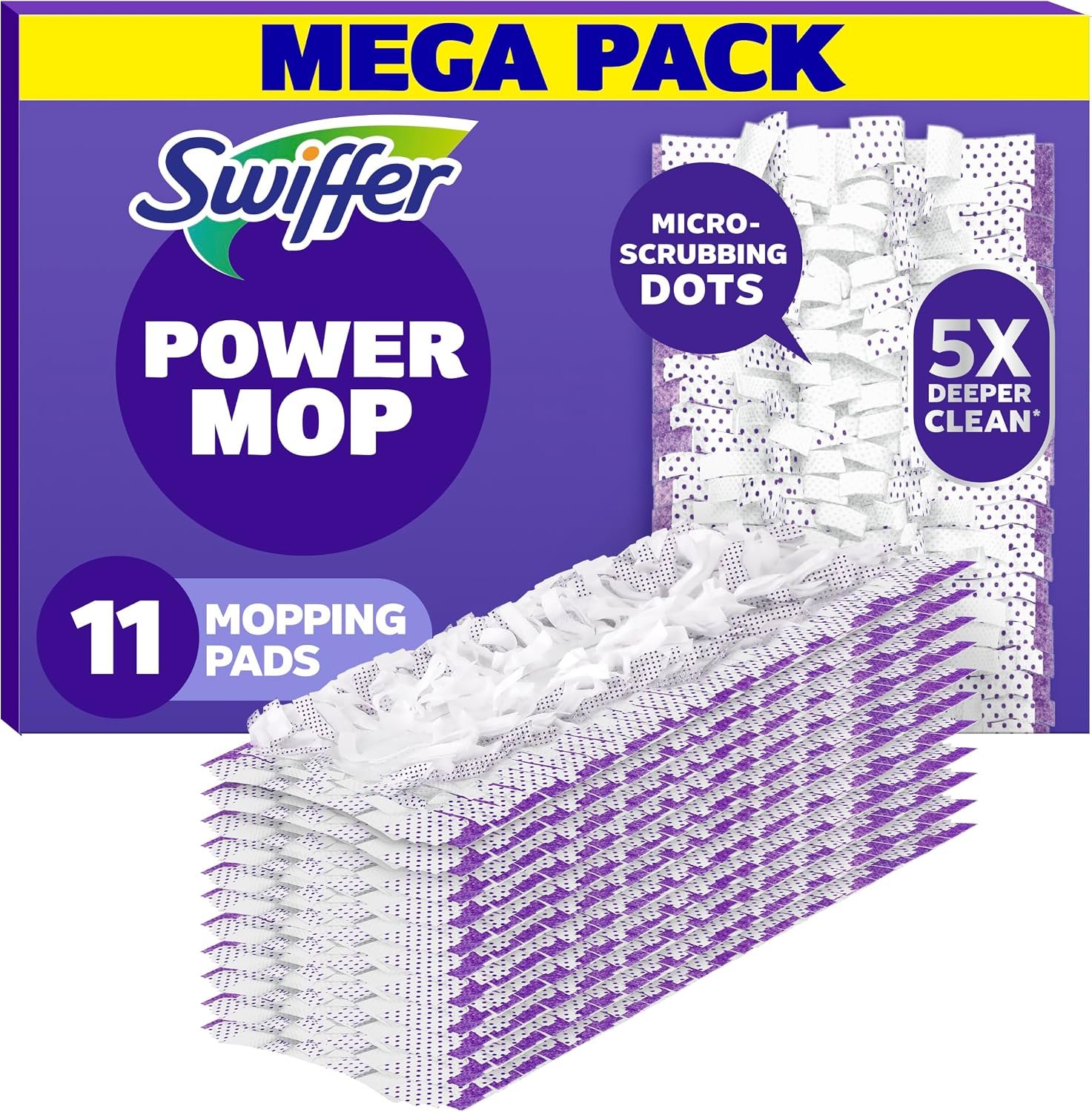 91F-VixKK5L._AC_SL1500_ Swiffer PowerMop Multi-Surface Mopping Pad Refills for Floor Cleaning, 11 Count, White/Purple - Image 1