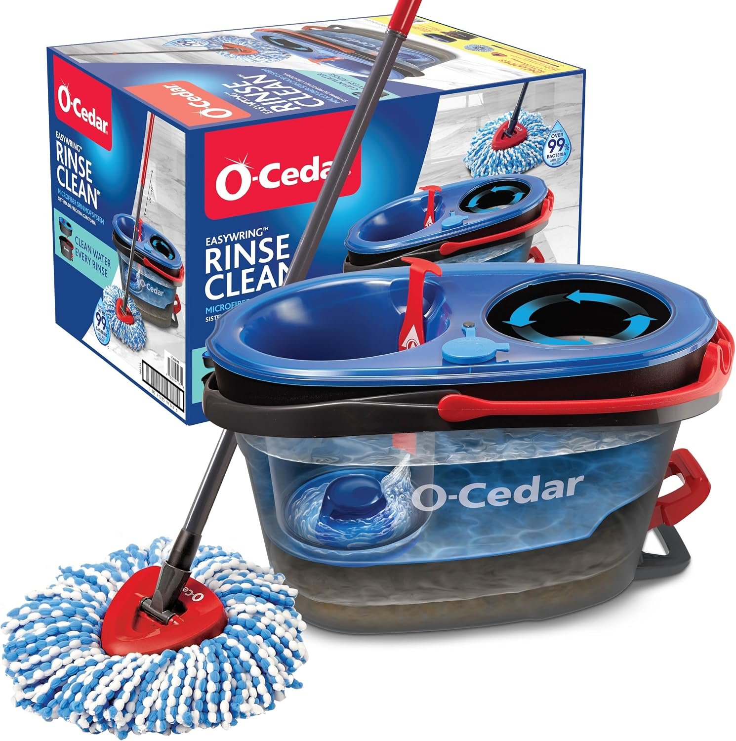 91LZ6GKDrGL._AC_SL1500_ O-Cedar RinseClean Spin Mop & Bucket System | Clean with Clean Water | Removes 99% of Bacteria - Image 1