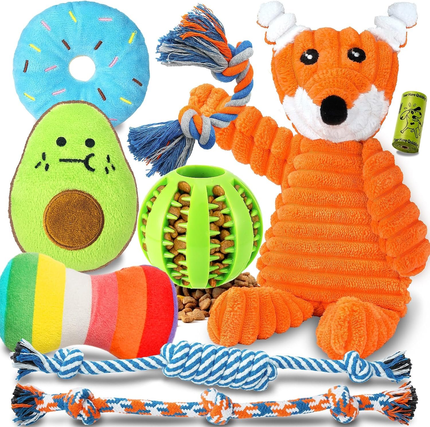 91Rgyiif18L._AC_SL1500_ Zeaxuie 9 Pack Luxury Puppy Toys for Teething Small Dogs, Puppy Chew Toys with Cute Squeaky Dog Toys, Ball and More Rope Dog Chew Toys - Image 1