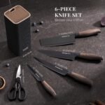 Astercook Knife Set, 6-Piece Kitchen Knife Set with Block, High Carbon Stainless Steel Ultra Sharp Kitchen Knives, Wood Grain Handle, Dishwasher Safe Knife Block Set, Black, Kitchen Utility Knives - Image 2