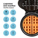 Chefman Anti-Overflow Belgian Waffle Maker with Shade Selector and Non-Stick Plates - Black - Image 2