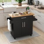Costway Rolling Kitchen Island Cart Storage Cabinet w/ Towel & Spice Rack WhiteBlackCherryGray - Image 3