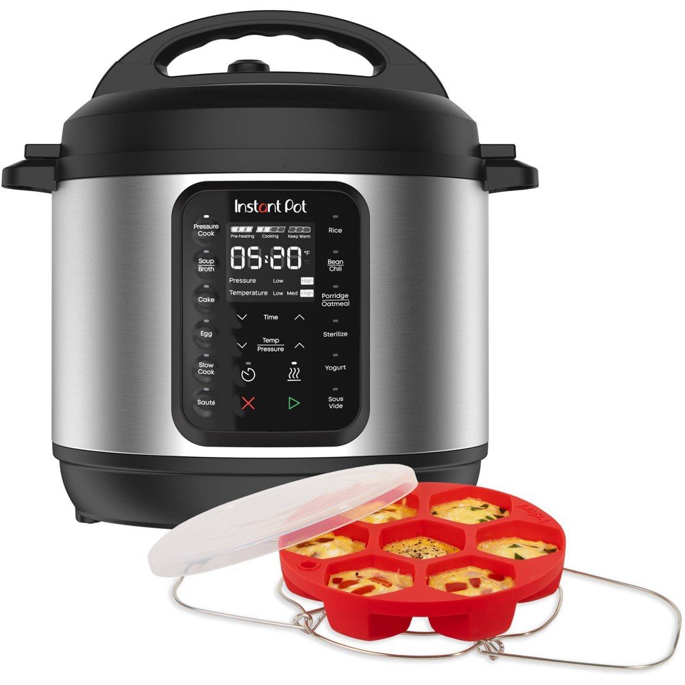 GUEST_2043f4f1-be40-4c04-9d6f-c3fbad58ece4 Instant Pot 6qt 9-in-1 Pressure Cooker Bundle: Exclusive Bonus Silicone Pan with Lid, Rice & Multi Cooker, Stainless Steel - Image 1